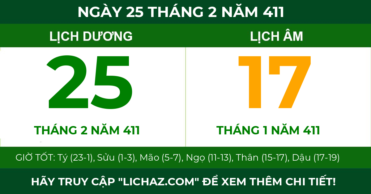 lịch âm ngày 25 tháng 2 năm 411