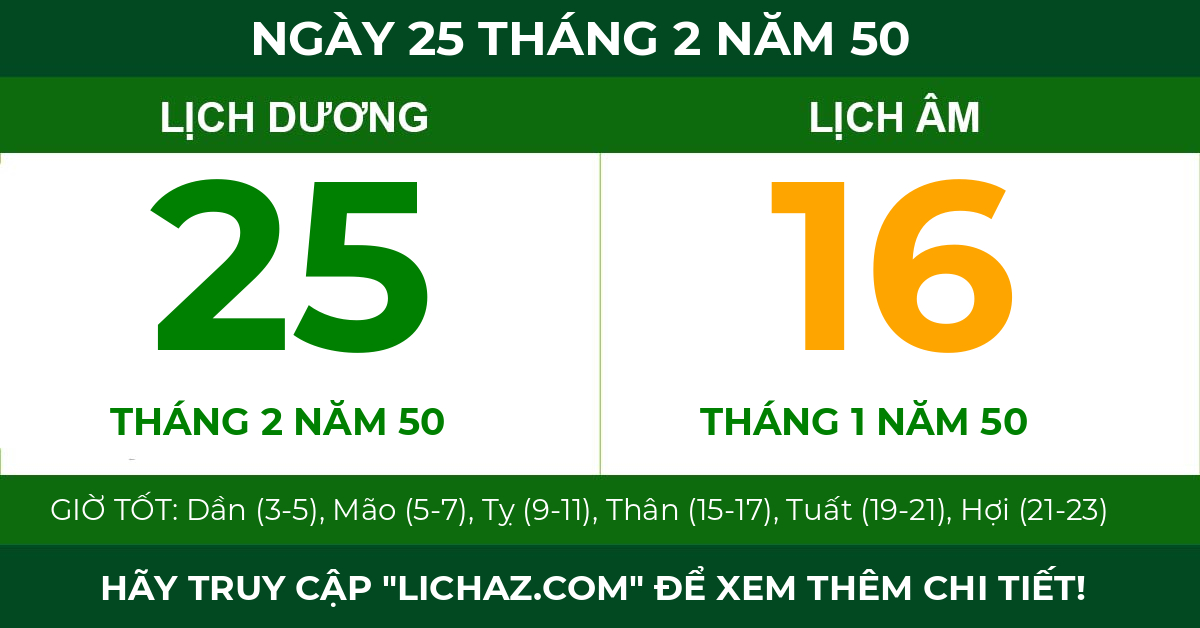 lịch âm ngày 25 tháng 2 năm 50