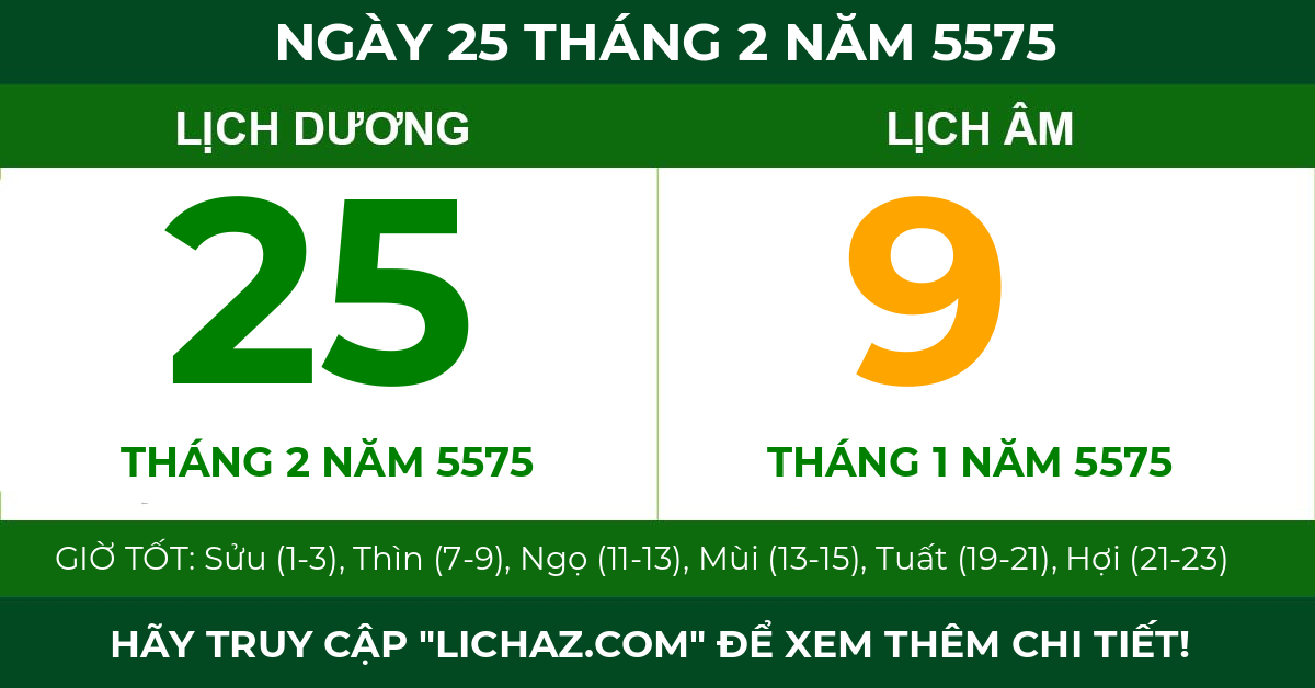 lịch âm ngày 25 tháng 2 năm 5575