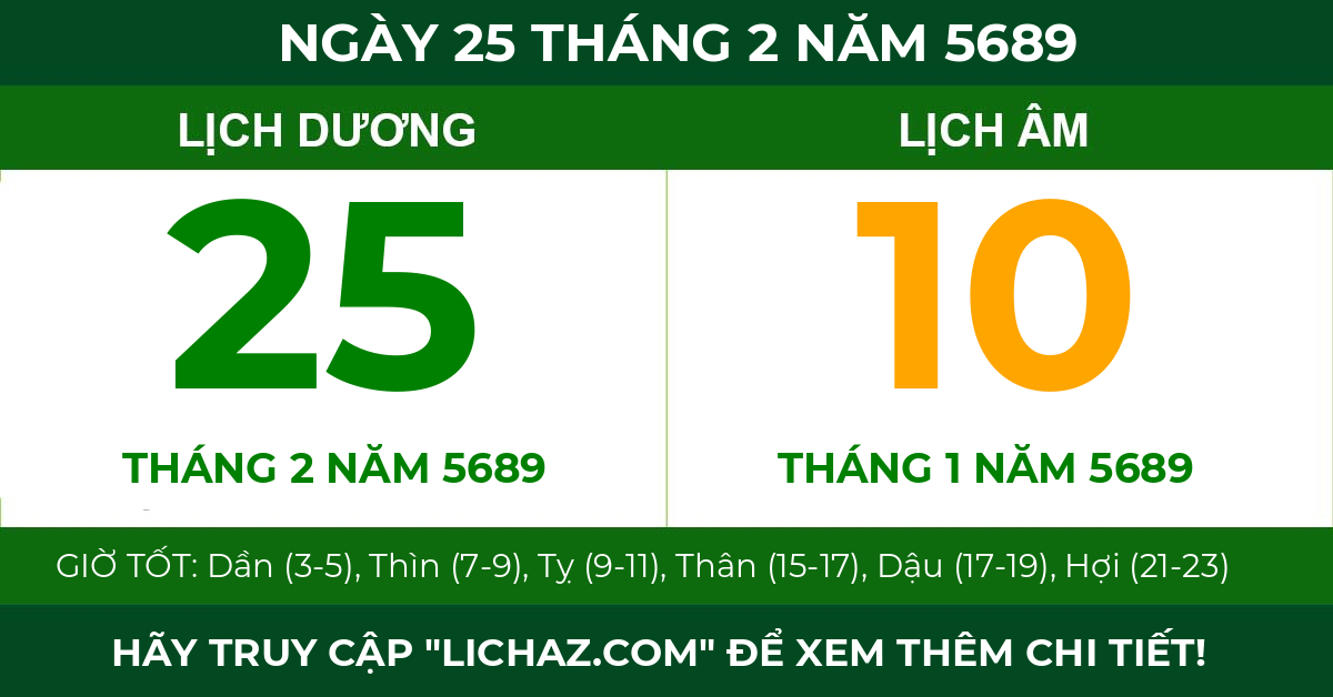 lịch âm ngày 25 tháng 2 năm 5689