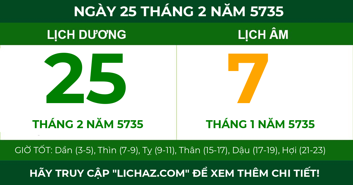 lịch âm ngày 25 tháng 2 năm 5735