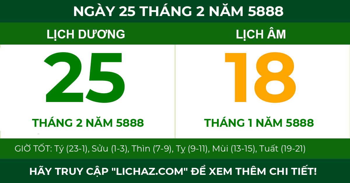 lịch âm ngày 25 tháng 2 năm 5888