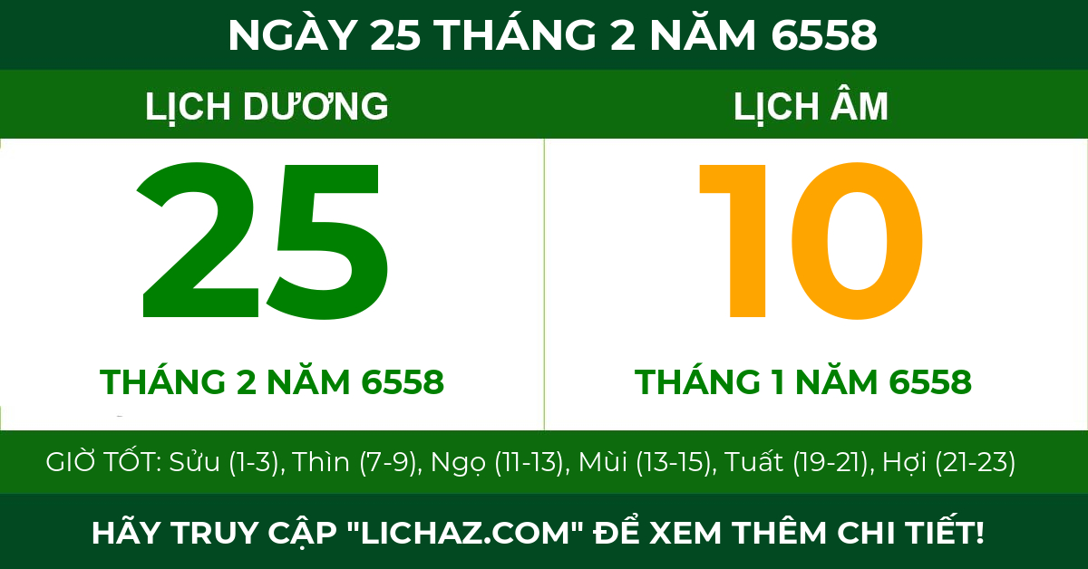 lịch âm ngày 25 tháng 2 năm 6558
