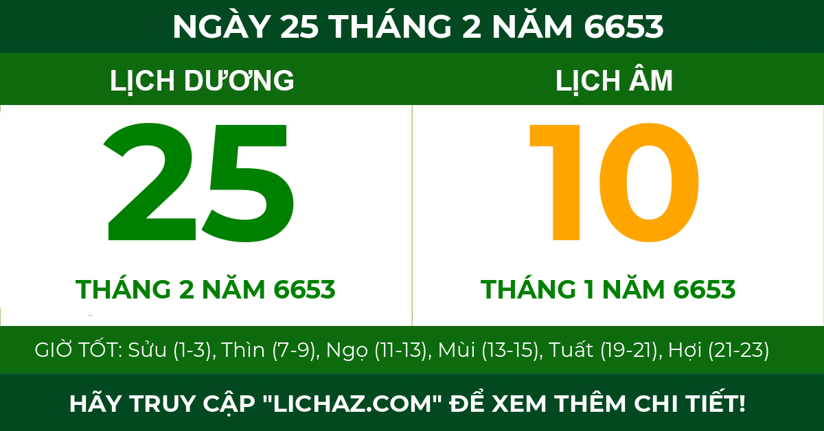 lịch âm ngày 25 tháng 2 năm 6653
