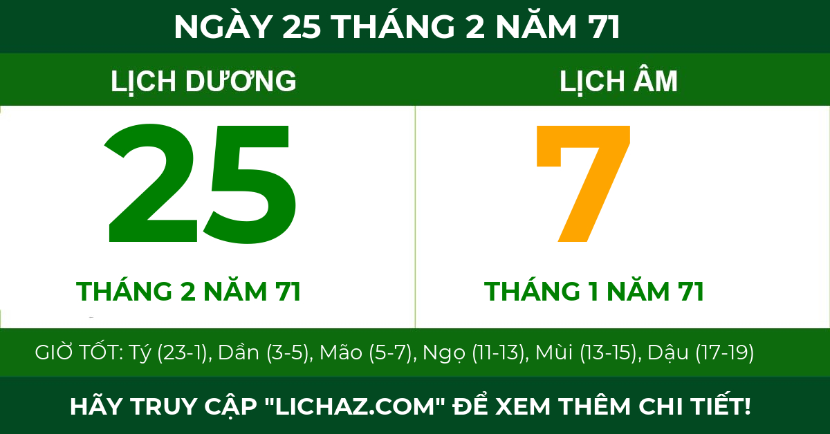lịch âm ngày 25 tháng 2 năm 71