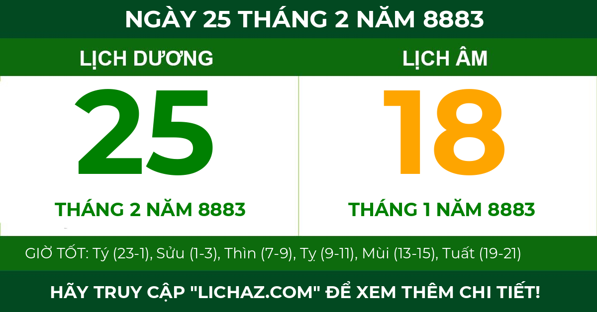 lịch âm ngày 25 tháng 2 năm 8883