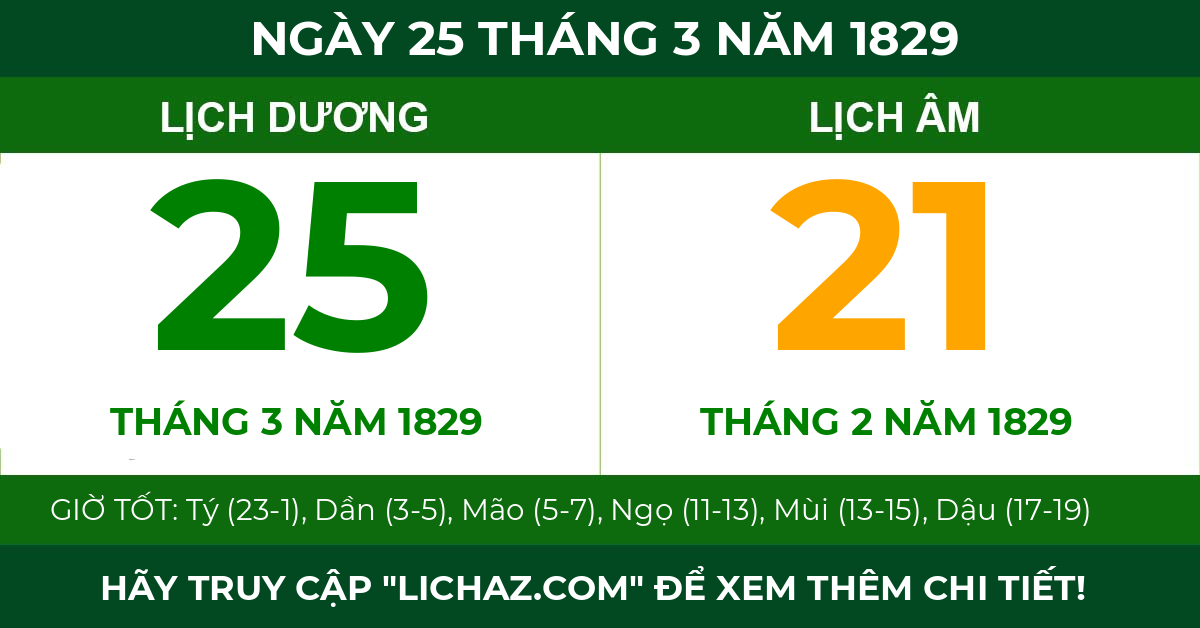 lịch âm ngày 25 tháng 3 năm 1829