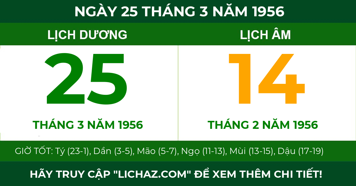 lịch âm ngày 25 tháng 3 năm 1956