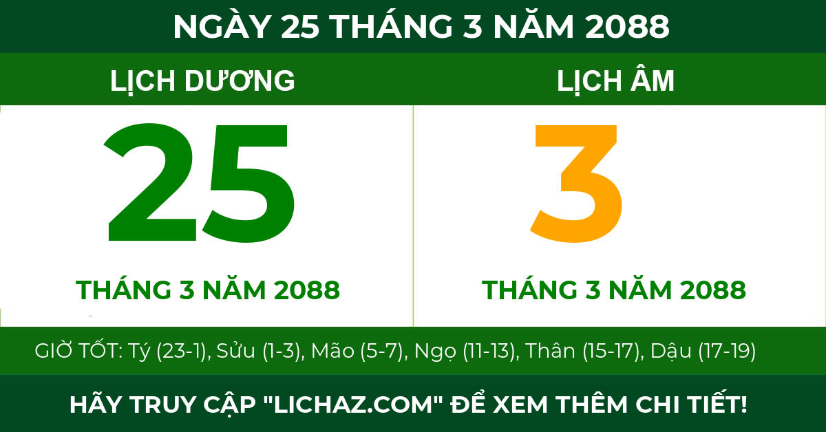 lịch âm ngày 25 tháng 3 năm 2088