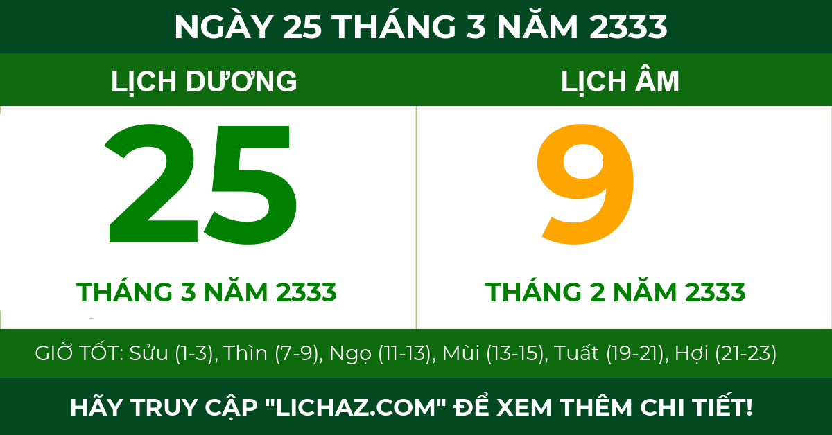 lịch âm ngày 25 tháng 3 năm 2333