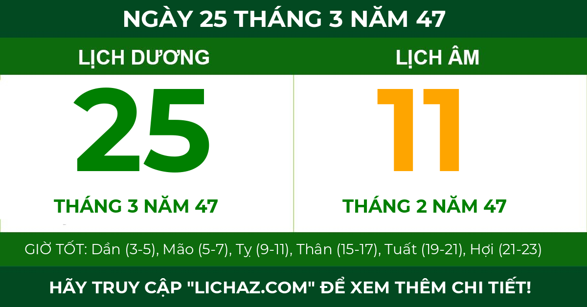 lịch âm ngày 25 tháng 3 năm 47
