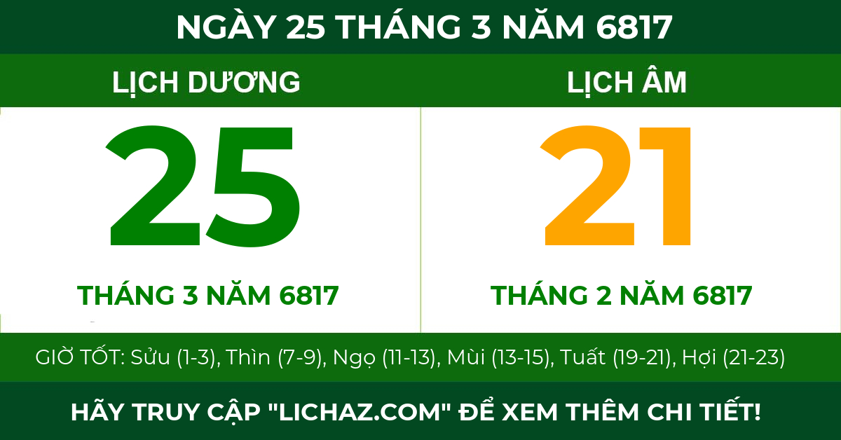 lịch âm ngày 25 tháng 3 năm 6817