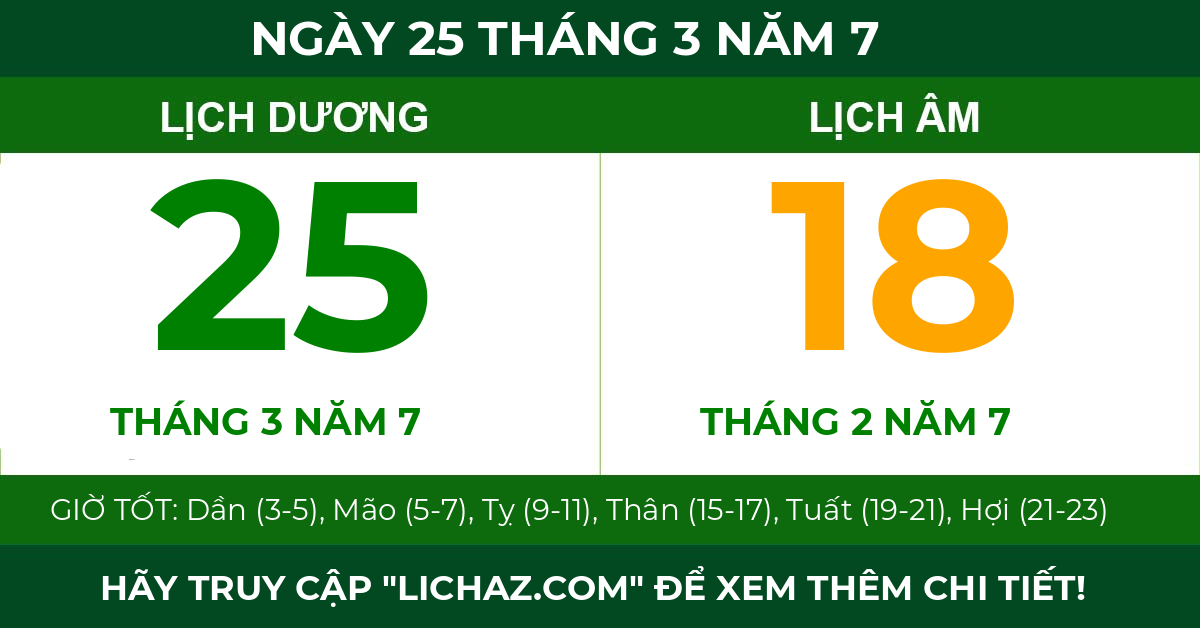lịch âm ngày 25 tháng 3 năm 7