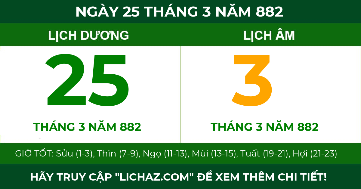 lịch âm ngày 25 tháng 3 năm 882