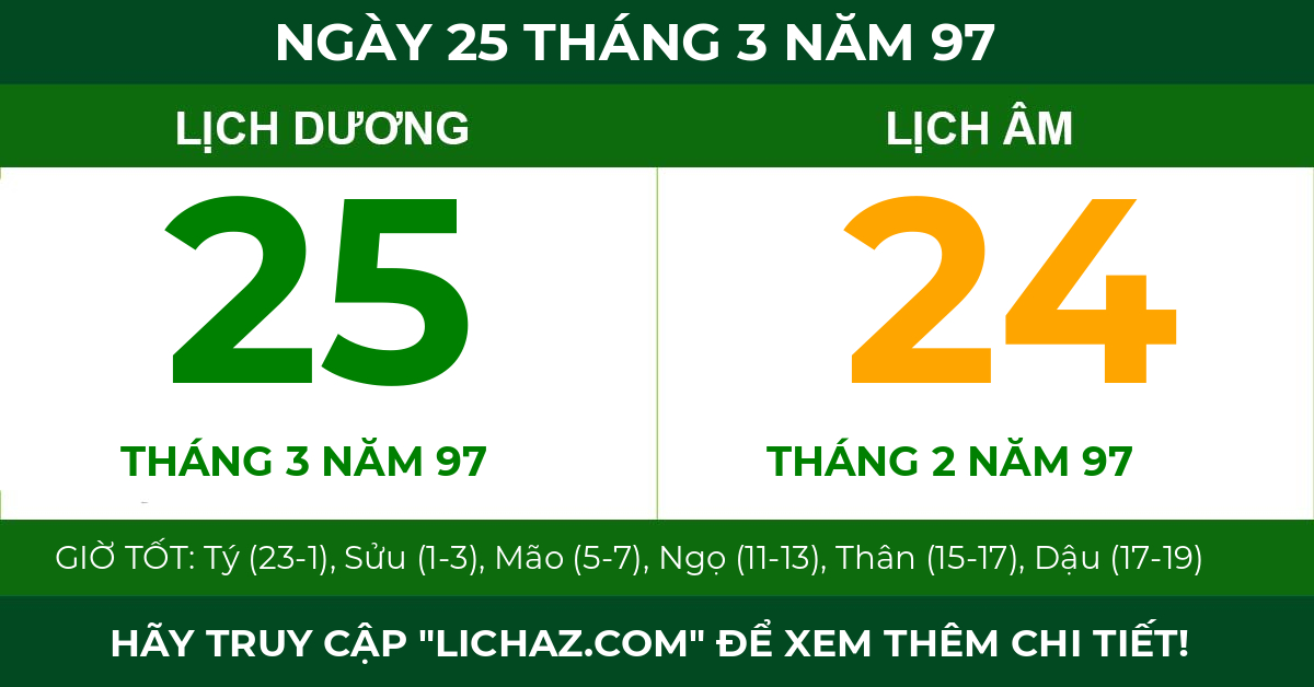lịch âm ngày 25 tháng 3 năm 97