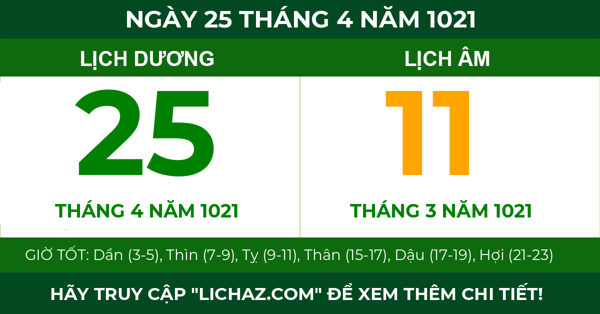 lịch âm ngày 25 tháng 4 năm 1021
