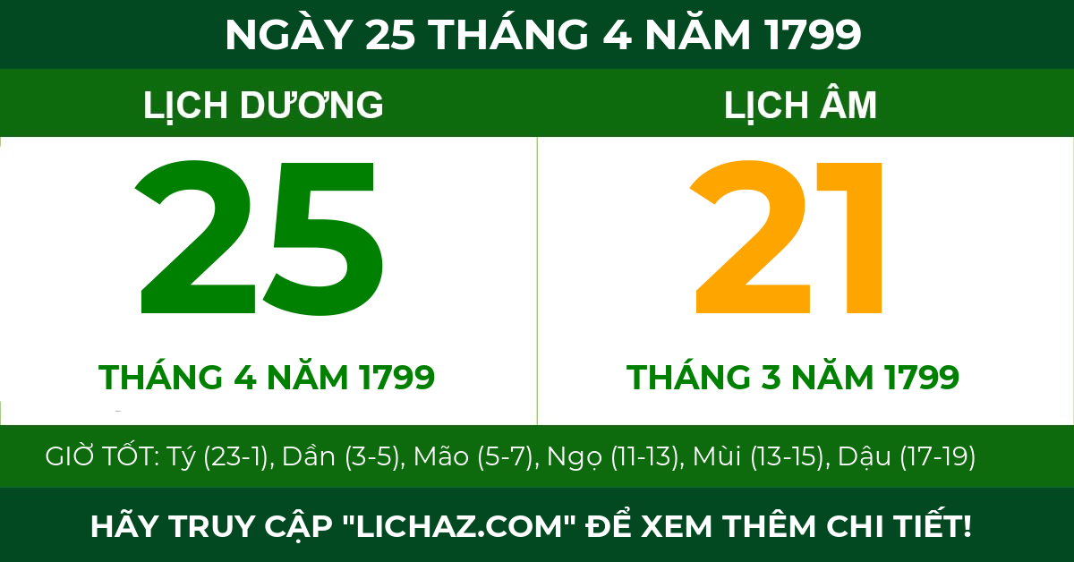 lịch âm ngày 25 tháng 4 năm 1799