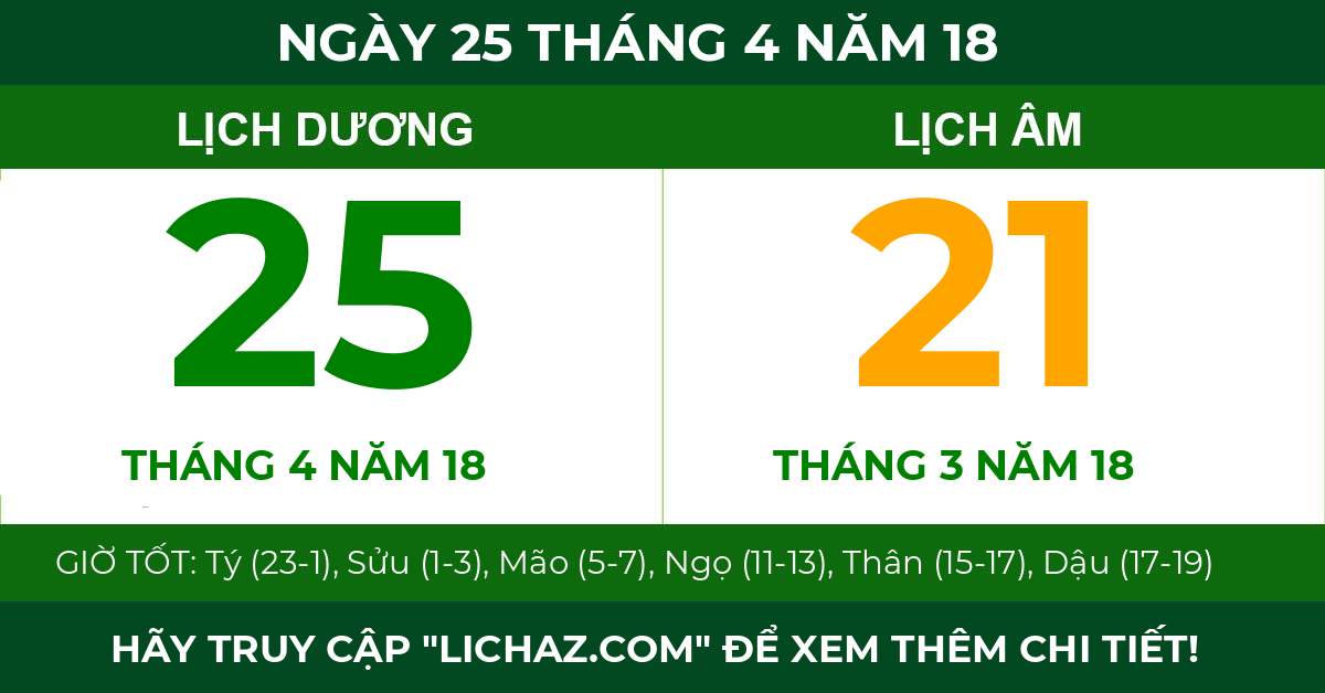 lịch âm ngày 25 tháng 4 năm 18