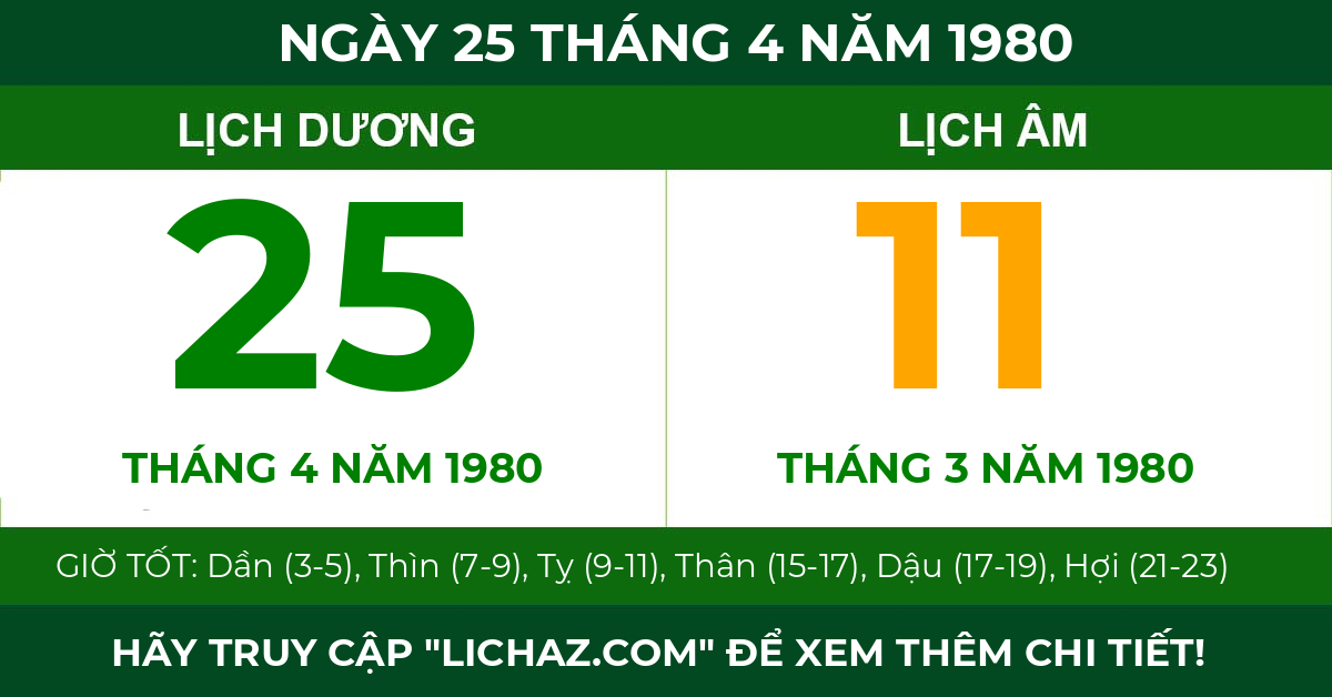 lịch âm ngày 25 tháng 4 năm 1980