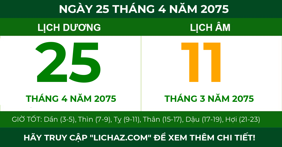 lịch âm ngày 25 tháng 4 năm 2075