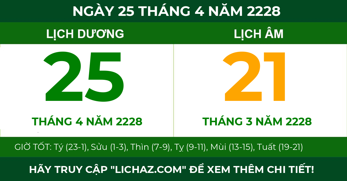 lịch âm ngày 25 tháng 4 năm 2228