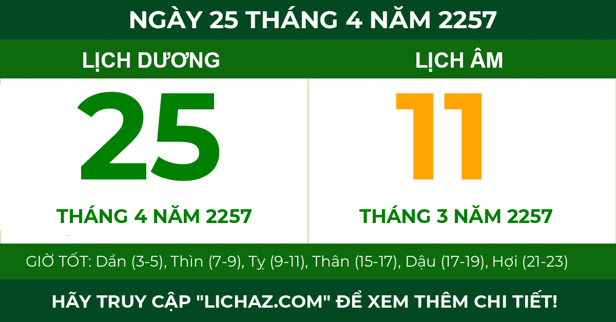 lịch âm ngày 25 tháng 4 năm 2257
