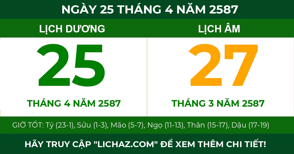 lịch âm ngày 25 tháng 4 năm 2587