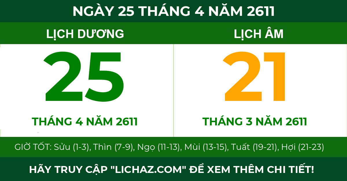 lịch âm ngày 25 tháng 4 năm 2611