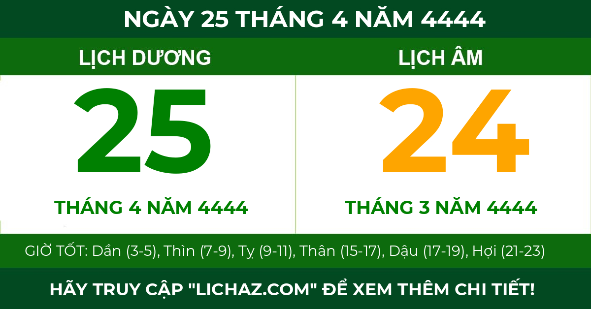 lịch âm ngày 25 tháng 4 năm 4444