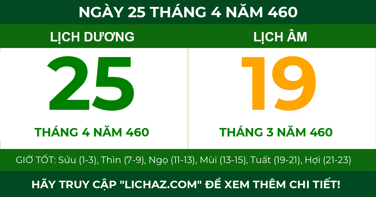 lịch âm ngày 25 tháng 4 năm 460