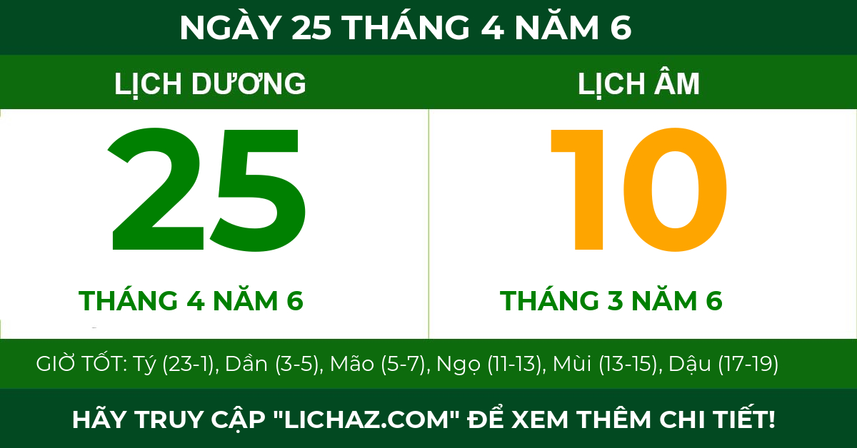 lịch âm ngày 25 tháng 4 năm 6