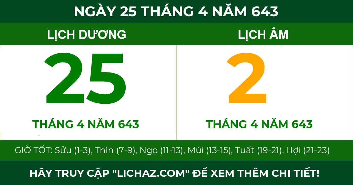 lịch âm ngày 25 tháng 4 năm 643