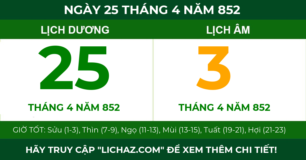 lịch âm ngày 25 tháng 4 năm 852