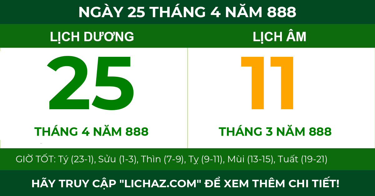 lịch âm ngày 25 tháng 4 năm 888