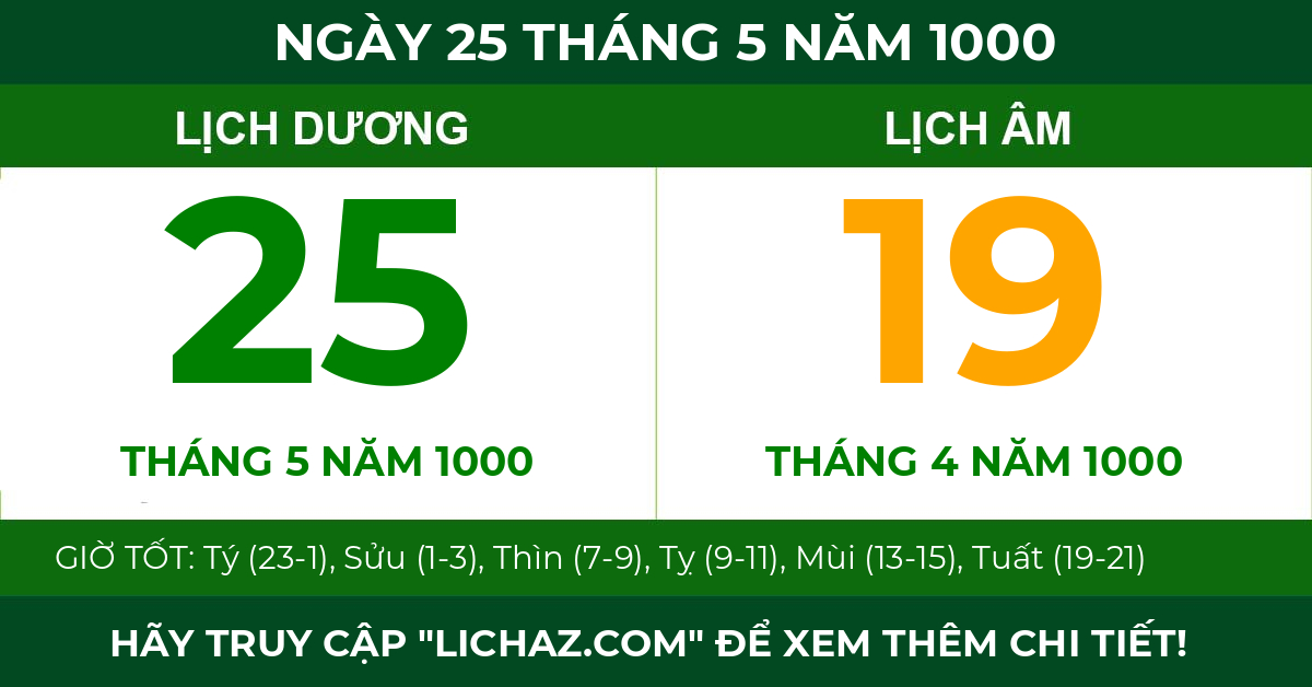 lịch âm ngày 25 tháng 5 năm 1000