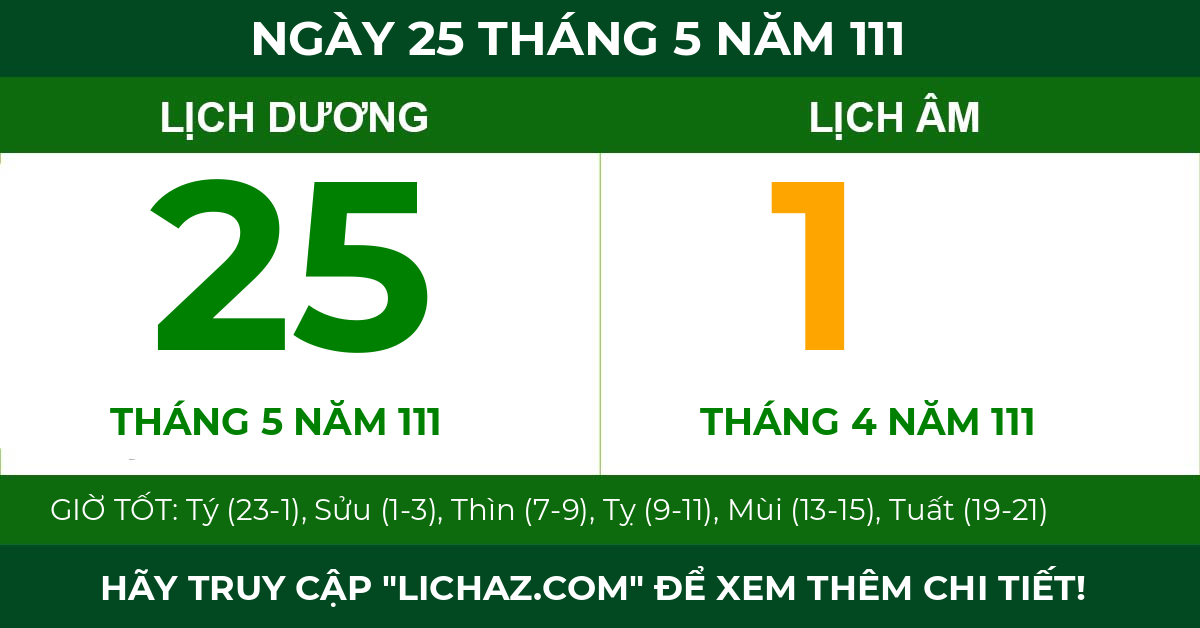 lịch âm ngày 25 tháng 5 năm 111
