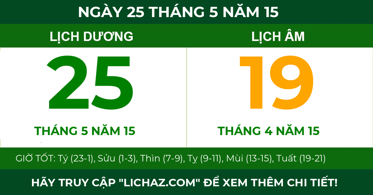 lịch âm ngày 25 tháng 5 năm 15
