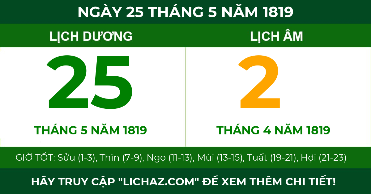 lịch âm ngày 25 tháng 5 năm 1819