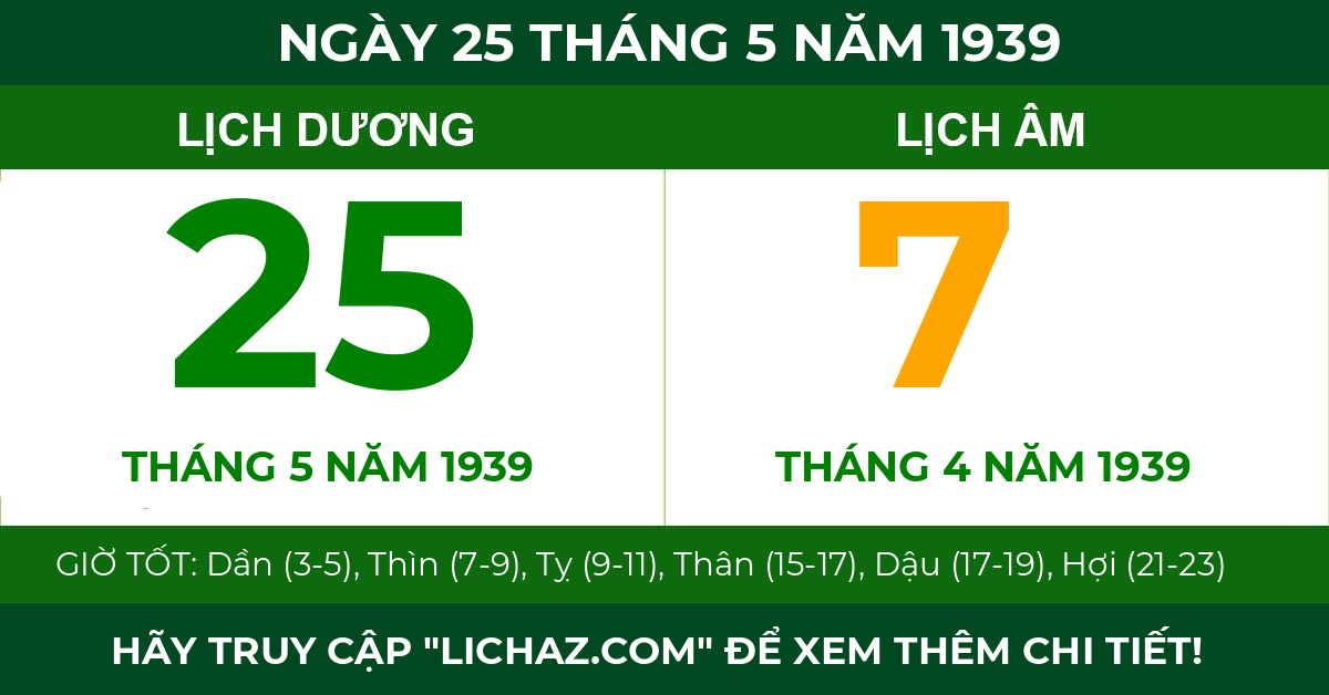 lịch âm ngày 25 tháng 5 năm 1939