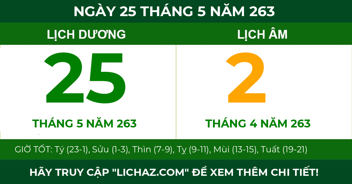 lịch âm ngày 25 tháng 5 năm 263