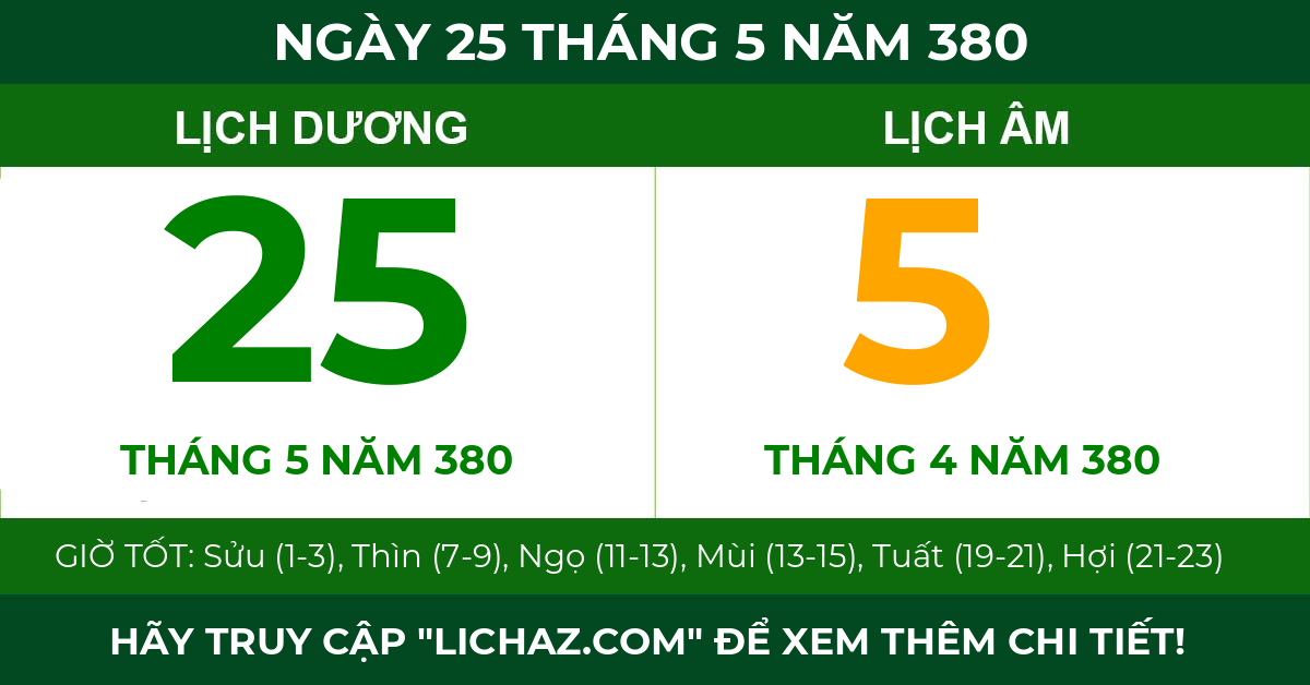 lịch âm ngày 25 tháng 5 năm 380