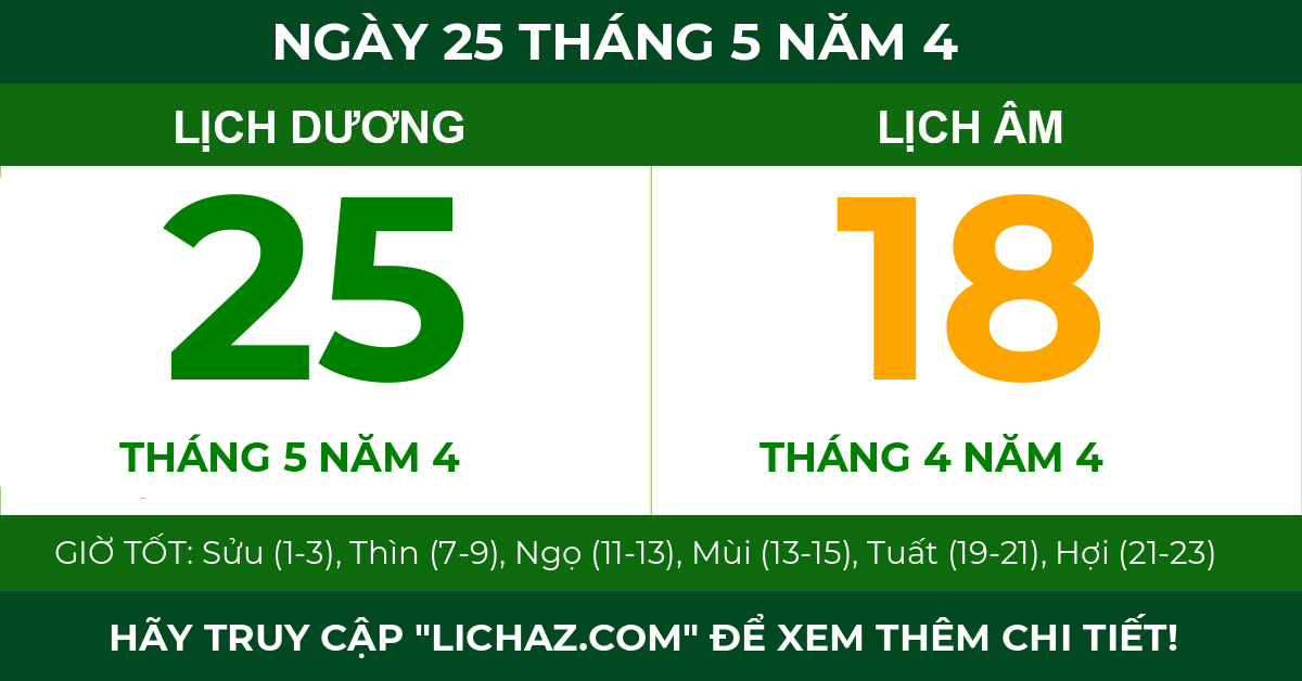 lịch âm ngày 25 tháng 5 năm 4