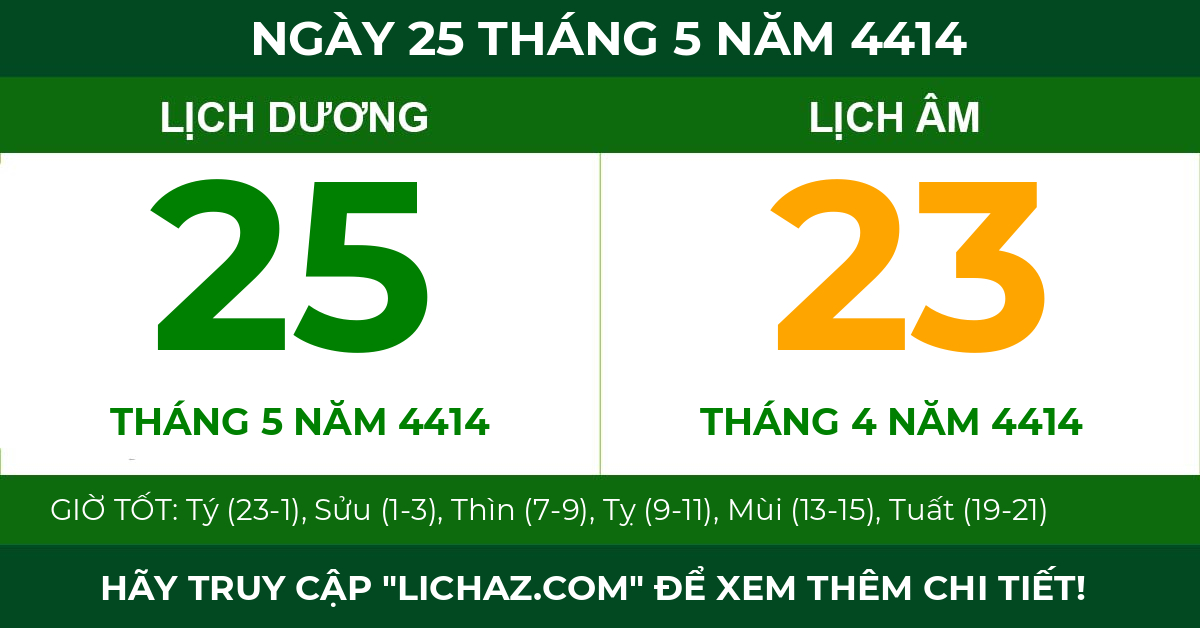 lịch âm ngày 25 tháng 5 năm 4414
