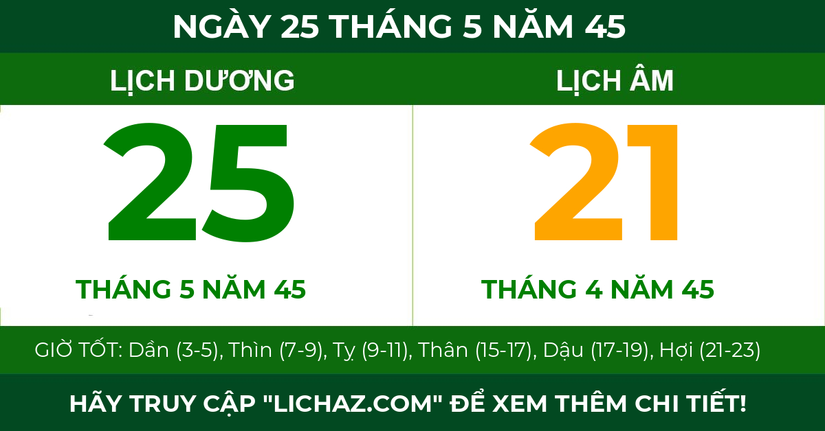 lịch âm ngày 25 tháng 5 năm 45