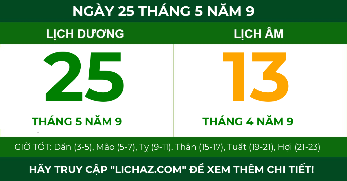 lịch âm ngày 25 tháng 5 năm 9
