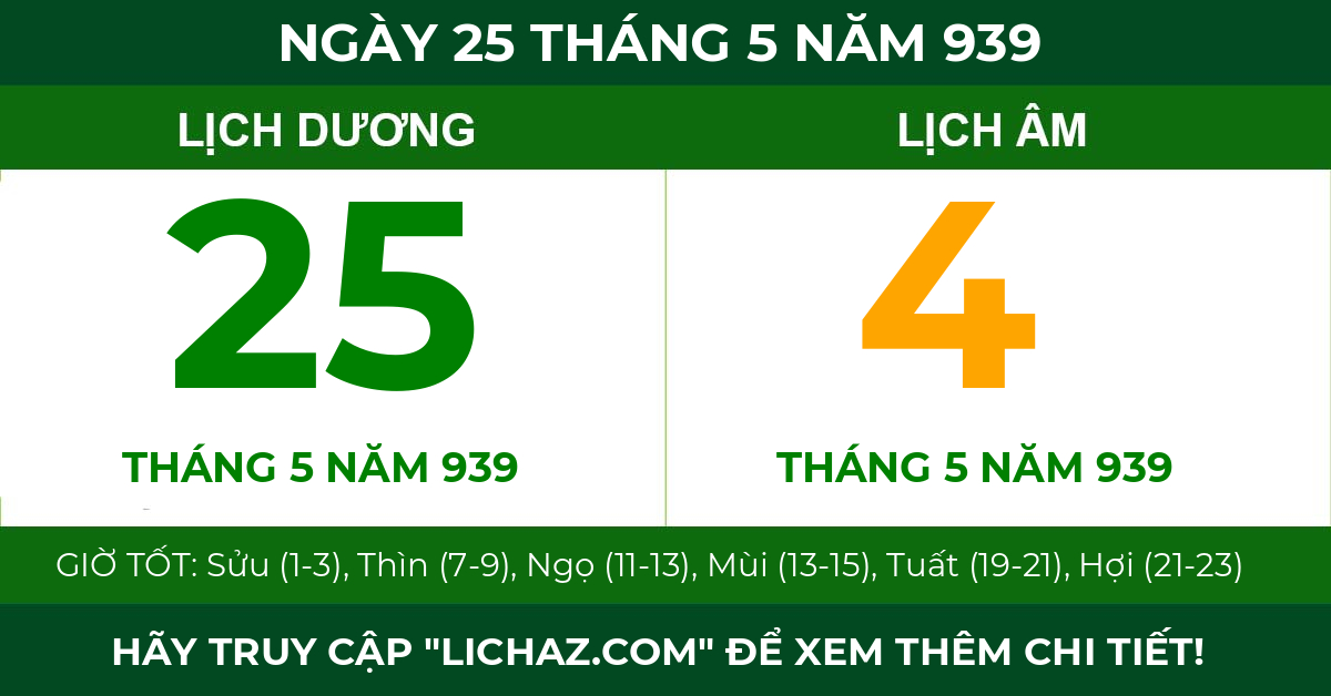 lịch âm ngày 25 tháng 5 năm 939