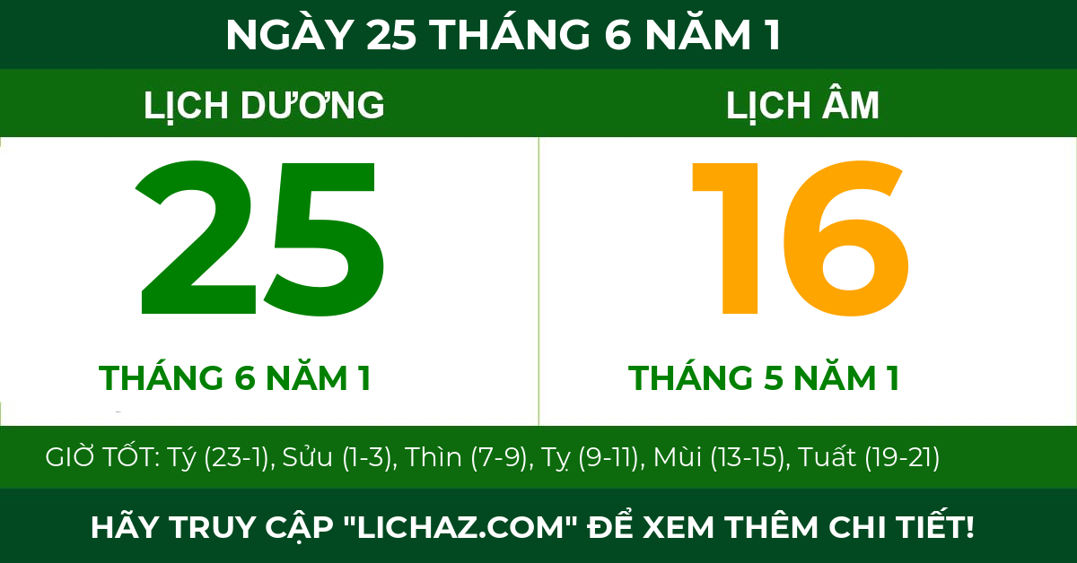 lịch âm ngày 25 tháng 6 năm 1