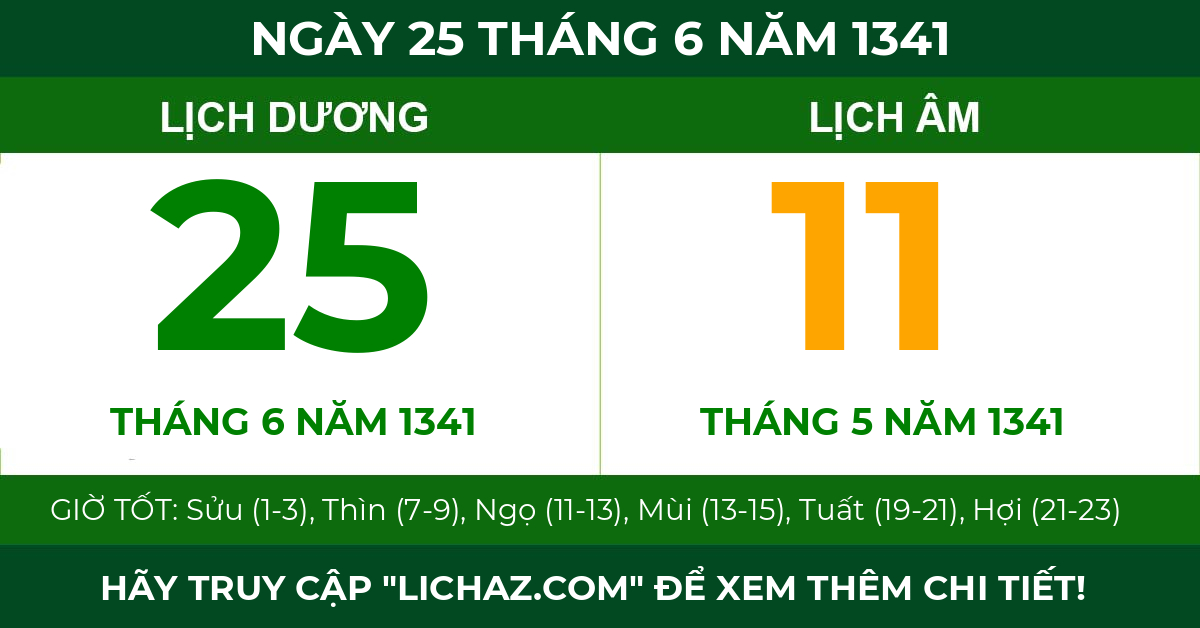 lịch âm ngày 25 tháng 6 năm 1341