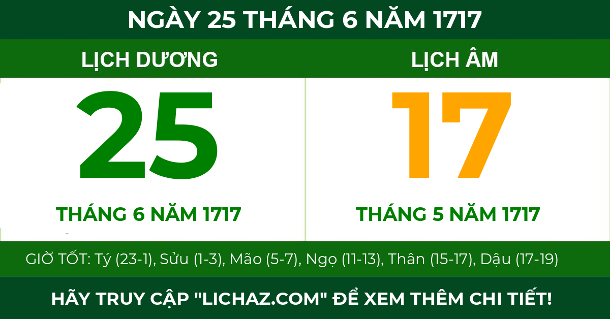 lịch âm ngày 25 tháng 6 năm 1717