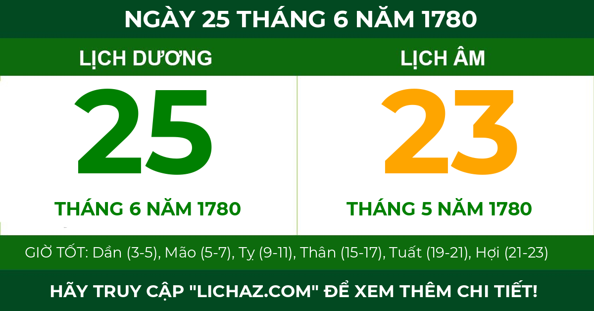 lịch âm ngày 25 tháng 6 năm 1780